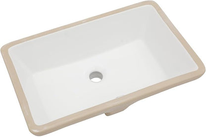 21 Inch Undermount Bathroom Sink Rectangular - 21"x13" White Rectangle Porcelain Ceramic Vessel Sink with Overflow,Under Counter Lavatory Vanity