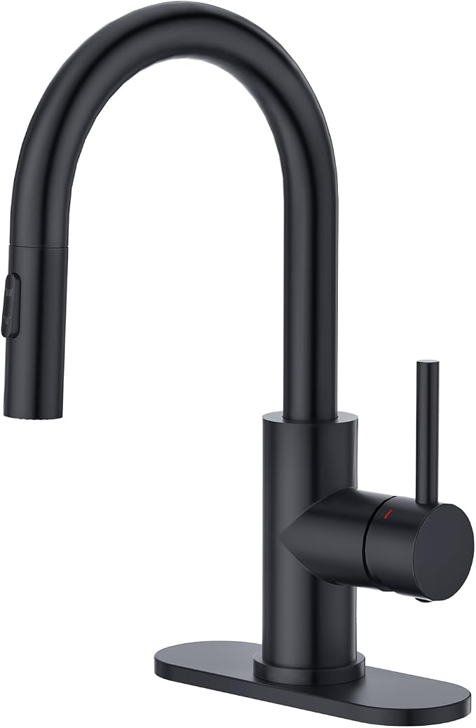 CREA Bathroom Faucet with Pull Out Sprayer,Black Bar Sink Faucets for Small Kitchen Mini Pre Wet Bar Vanity,Single Handle Pull Down 2 Modes,cUPC/NSF