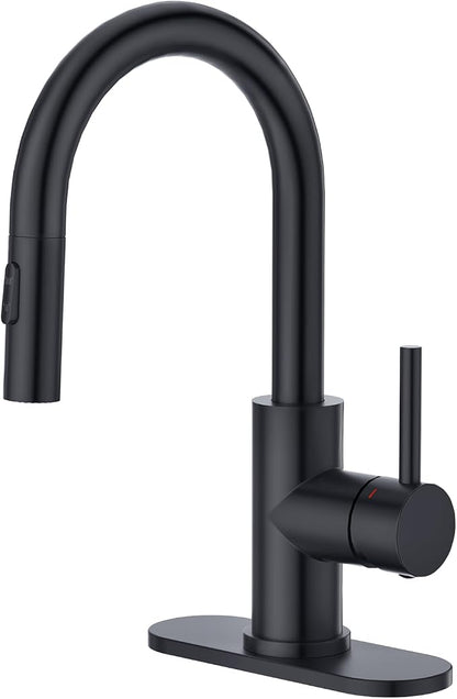 CREA Bathroom Faucet with Pull Out Sprayer,Black Bar Sink Faucets for Small Kitchen Mini Pre Wet Bar Vanity,Single Handle Pull Down 2 Modes,cUPC/NSF