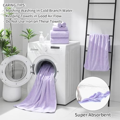 Ultra Soft Bath Towel Set,12 Piece (4 Bath Towels,4 Hand Towels,4 Washcloths) Family Bathroom Towels Set with Hanging Loop,Quick Dry Extra Absorbent Shower Towel for Bathroom,Hotel,Spa-Light Purple