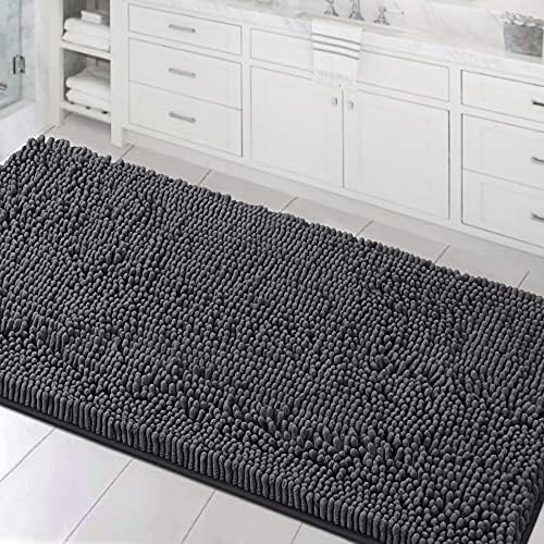 H.VERSAILTEX Bathroom Rugs for Bathroom Non Slip Luxury Chenille Runner Rug 24x47 Extra Soft and Absorbent Shaggy Rugs Washable Dry Fast Area Carpet Mats for Bath Room, Tub - Grey