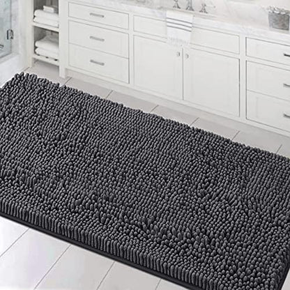 H.VERSAILTEX Bathroom Rugs for Bathroom Non Slip Luxury Chenille Runner Rug 24x47 Extra Soft and Absorbent Shaggy Rugs Washable Dry Fast Area Carpet Mats for Bath Room, Tub - Grey