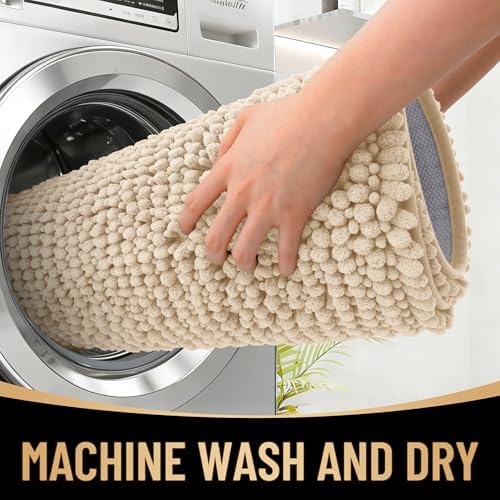 OLANLY Thick Chenille Toilet Rugs U-Shaped 24x20, Beige