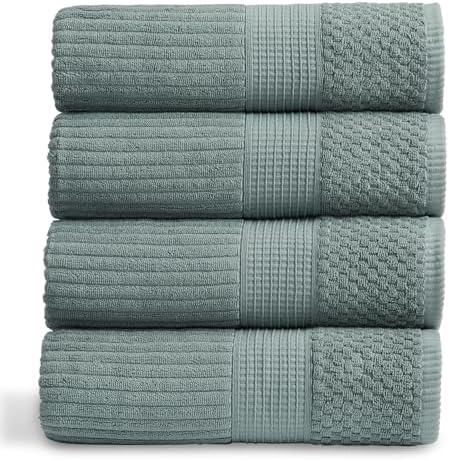 Springtree Home 100% Cotton Bath Towel Set | 4-Pack | Textured |Silver Blue