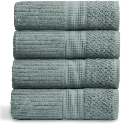 Springtree Home 100% Cotton Bath Towel Set | 4-Pack | Textured |Silver Blue