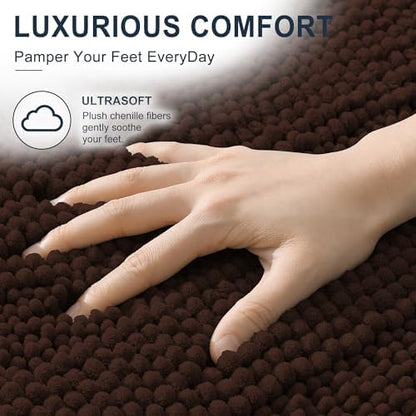 Smiry Thick Chenille Large Bathroom Runner Rugs 40x32, Soft Bath Mat, Brown