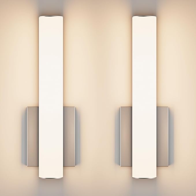 15.7 Inches Modern Bathroom Led Wall Sconces,18W 3000K Hardwired Wall Light with White Acrylic Lampshade,Indoor Bathroom Vanity Light for Mirror Bedroom Living Room Hallway(Nickel,2Pack)