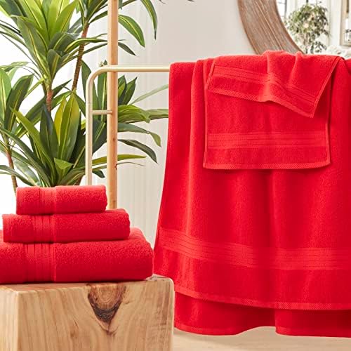 COZYART Luxury Bath Towel Set 3 PCS, Red 100% Turkish Cotton 650 GSM