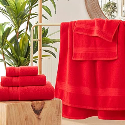 COZYART Luxury Bath Towel Set 3 PCS, Red 100% Turkish Cotton 650 GSM