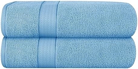 GLAMBURG 700 GSM Premium Cotton 2-Pack Oversized Extra Large Bath Sheet Set - 100% Combed Cotton - 2 Bath Sheets 35x70 - Luxury Hotel & Spa Quality - Durable Ultra Soft Highly Absorbent - Sky Blue