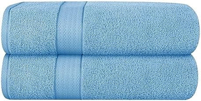 GLAMBURG 700 GSM Premium Cotton 2-Pack Oversized Extra Large Bath Sheet Set - 100% Combed Cotton - 2 Bath Sheets 35x70 - Luxury Hotel & Spa Quality - Durable Ultra Soft Highly Absorbent - Sky Blue