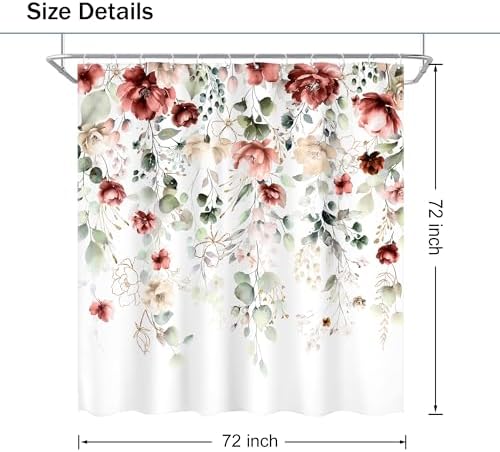 Red Floral Burgundy Rustic Watercolor Plant Bathroom Shower Curtain Set