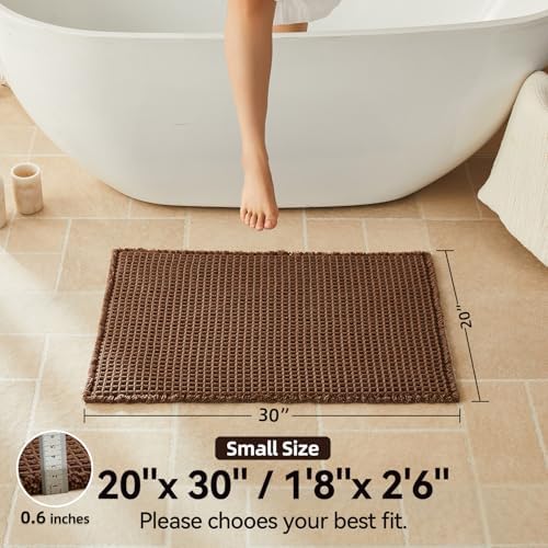 Triohero Waffle Bath Mat, Boho Bathroom Rugs Non Slip, 20x30 Mocha