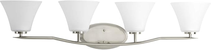 Progress Lighting P2007-09 Bravo Collection Etched Glass Modern Bath Vanity Light, 4-Light, Brushed Nickel