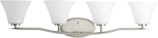 Progress Lighting P2007-09 Bravo Collection Etched Glass Modern Bath Vanity Light, 4-Light, Brushed Nickel
