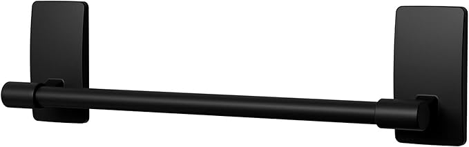Command Hand Towel Bar Matte Black with Water Resistant Strips,Bathroom Decor,9 in Bar Length Holds up to 3 lbs,(Pack of 8)
