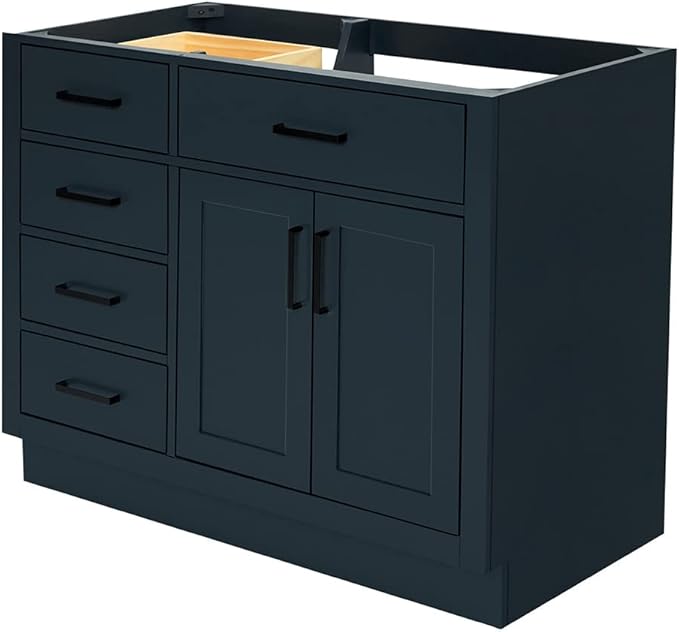 ARIEL Hepburn 42-inch Bathroom Vanity Base Cabinet,Solid Wood, 2 Soft Closing Doors, 5 Dovetail Drawers, Midnight Blue