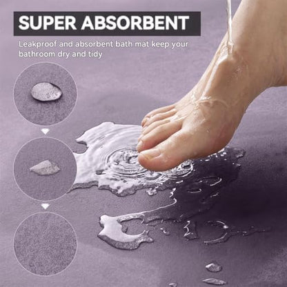 MontVoo -Bath Mat Rug-Rubber Backing Non Slip Quick Dry Absorbent Thin Bathroom Rugs Fit Under Door-Faux Suede Surface Bathroom Floor Mats-Shower Rug for in Front of Bathtub Shower Lavender 17"x27.5"