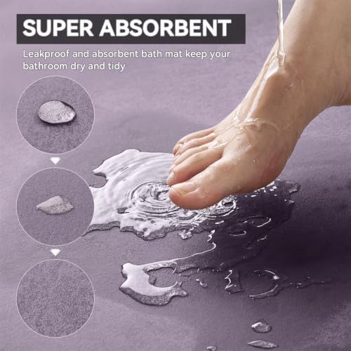 MontVoo -Bath Mat Rug-Rubber Backing Non Slip Quick Dry Absorbent Thin Bathroom Rugs Fit Under Door-Faux Suede Surface Bathroom Floor Mats-Shower Rug for in Front of Bathtub Shower Lavender 17"x59"