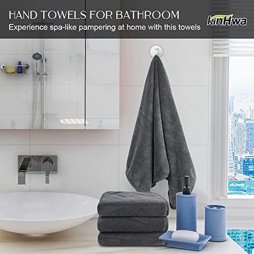 KinHwa Gray Hand Towels for Bathroom, Microfiber Face Towels, 16x30 Inch