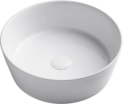 KRAUS Viva™ Round White Porcelain Ceramic Vessel Bathroom Sink, 15 3/4 in. D x 5 3/8 in. H, KCV-205GWH