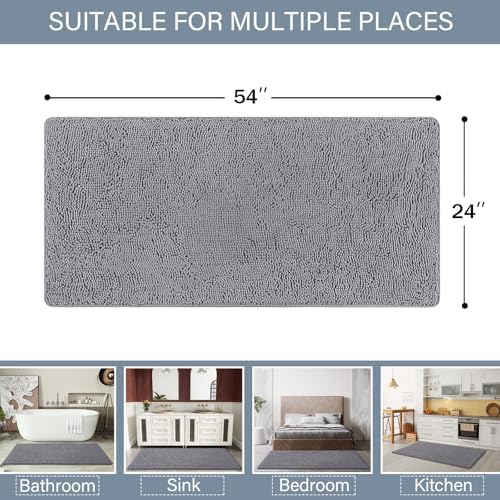 LOCHAS Luxury Bathroom Rug Shaggy Bath Mat 24 x 54 Inch, Gray