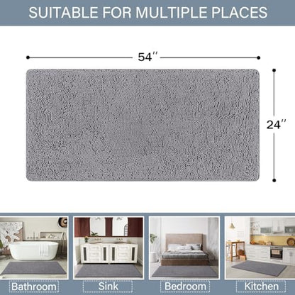 LOCHAS Luxury Bathroom Rug Shaggy Bath Mat 24 x 54 Inch, Gray