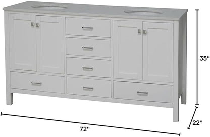 Horizon 72-inch Double Bathroom Vanity (Engineered Carrara/White): Includes White Cabinet with Engineered Carrara Countertop and White Ceramic Sinks
