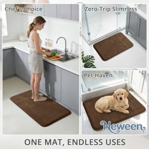 Neween Bathroom Rugs Set 3 Piece, Absorbent Memory Foam Bath Mat, Brown