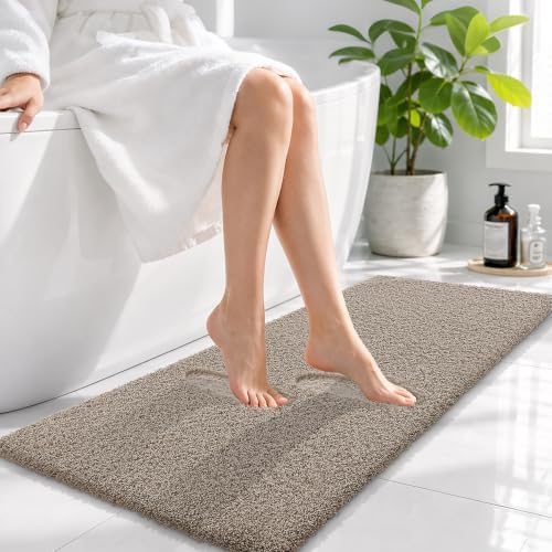 OLANLY Microfiber Bathroom Runner Rugs 47x17, Ultra Soft Bath Mat, Greige