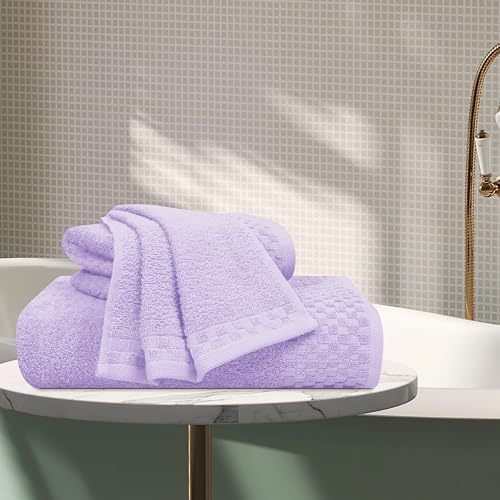 MyOwn Ultra Soft 3 Pack Cotton Towel Set, Contains a Bath Towels 28x55 inch, a Hand Towels 16x24 inch & a Wash Coths 12x12 inch, Ideal Everyday use, Compact & Lightweight - Purple