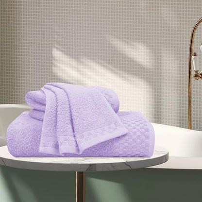 MyOwn Ultra Soft 3 Pack Cotton Towel Set, Contains a Bath Towels 28x55 inch, a Hand Towels 16x24 inch & a Wash Coths 12x12 inch, Ideal Everyday use, Compact & Lightweight - Purple