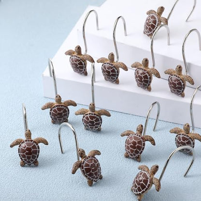 Amyhill 12 Pcs Shower Curtain Hooks Decorative Shower Curtain Rings Stainless Steel Resin Sea Theme Bathroom Decor Suitable for Home Bedroom(Sea Turtle)