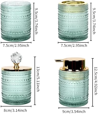FEILANDUO Glass Bathroom Accessories Set, Green, 4Pcs