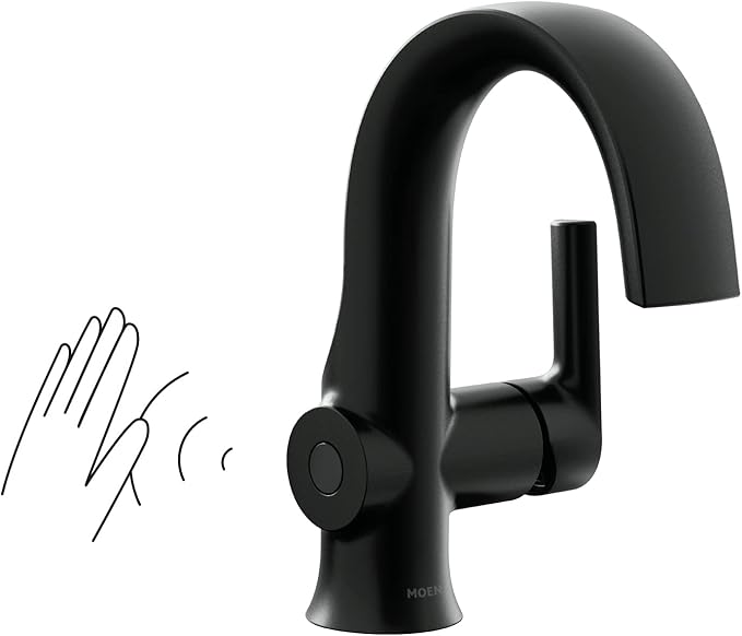 Moen Doux Matte Black Motionsense Wave Touchless Single Handle Bathroom Sink Faucet, S6910EWBL