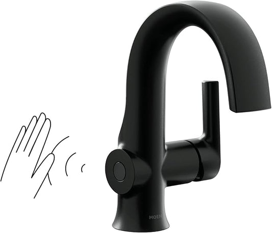 Moen Doux Matte Black Motionsense Wave Touchless Single Handle Bathroom Sink Faucet, S6910EWBL
