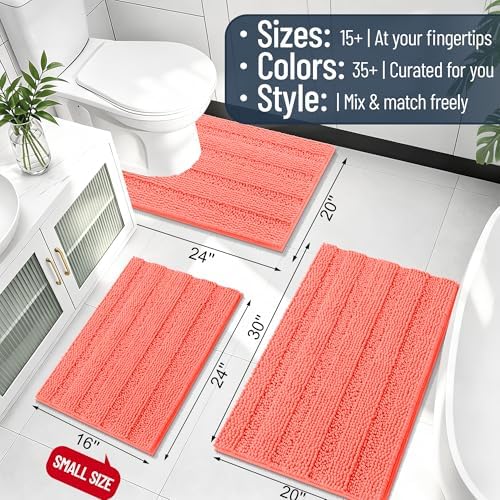 Smiry Thick Chenille Bathroom Runner Rugs 70x24, Absorbent Bath Mat, Coral