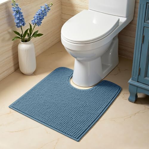 SUBRTEX Bathroom Rugs, U Shaped Chenille Bath Rug 24" x 20" Soft Short Plush Bath Mat Soft Shower Mat Water Absorbent Shower Mat Quick Dry Machine Washable, Stone Blue