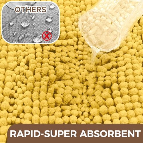 Bcoimo Bath Rug Mat,Yellow Chenille High Absorbent Long Bathroom Runner Rug