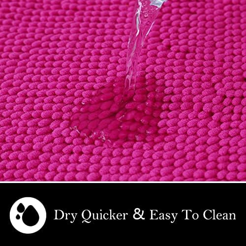 Bathroom Rugs Chenille Bath mat 2 Piece Set, Super Absorbent, PVC Non Slip Backing, Bath mats for Bathroom, Plush Shaggy, Thick, Machine Washable, Bathtub, Shower, Toilet.(Hot Pink)