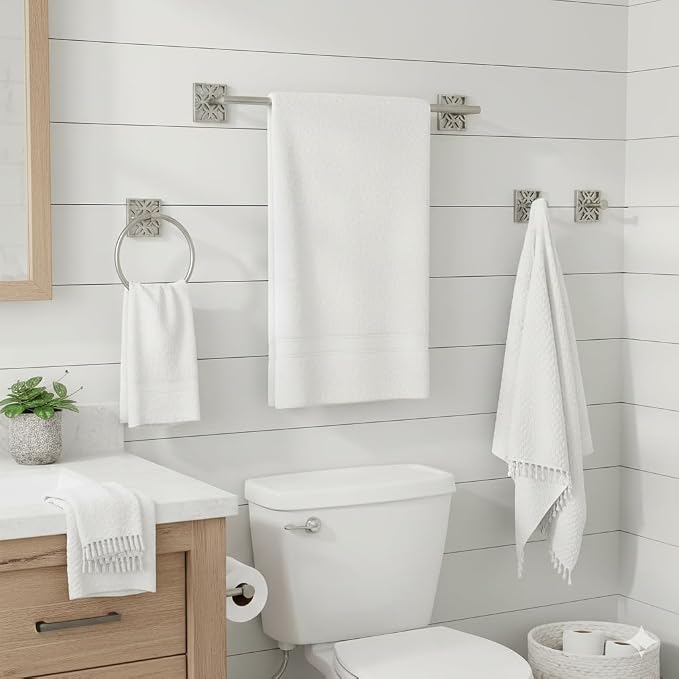 Autumn Alley 5 Pieces Nickel Bathroom Accessories Set, Wall Mounted – Silver Toilet Paper Holder, Chrome Bath Towel Holder, Brushed Nickel Towel Ring & Silver Bathroom Hardware Set Complete