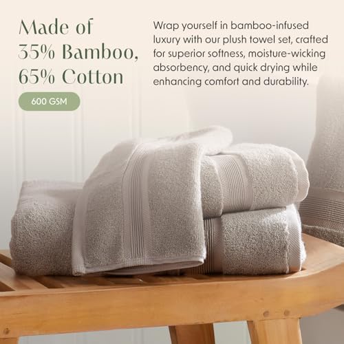 Springtree Home Luxury Bamboo Rayon Plush Bath Towel Set | 4-Pack | Brown