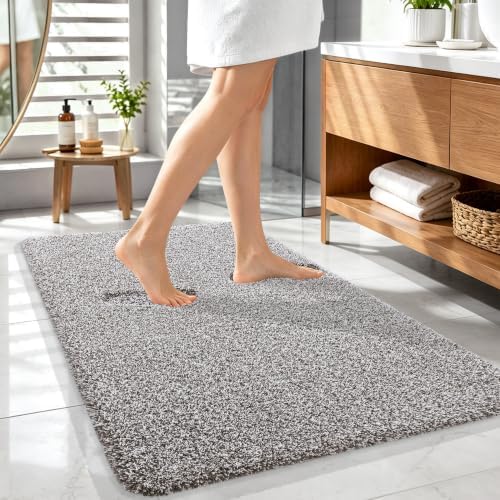 OLANLY Microfiber Bathroom Rugs 44x32, Quick Dry Bath Mat, Brown and White