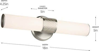 Kichler Sashi 18" LED Small Bath Bar with White Glass in Brushed Nickel, Modern, for Vanity, Fireplace, Buffet, Hallway, Vanity Mirror, (18" W x 5" H), 55191NILED