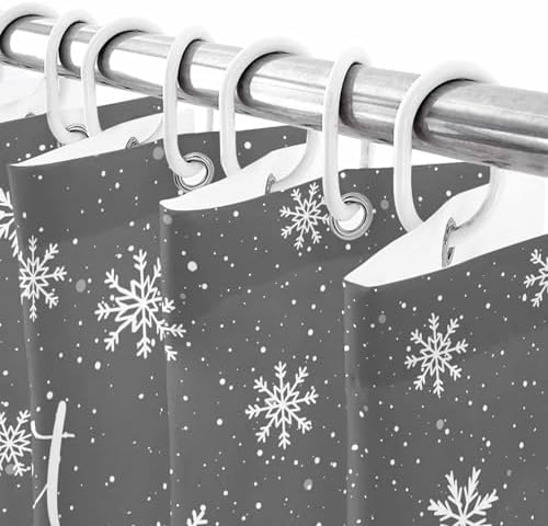 Christmas Snowman Shower Curtain Bathroom Set Xmas Snowflakes Gray Waterproof Shower Curtains with Grommets Hooks Winter Snow Privacy Bath Curtain for Bathtub Decor 72x78in