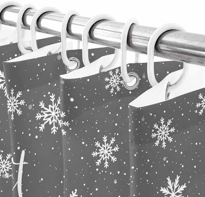 Christmas Snowman Shower Curtain Bathroom Set Xmas Snowflakes Gray Waterproof Shower Curtains with Grommets Hooks Winter Snow Privacy Bath Curtain for Bathtub Decor 48x72in