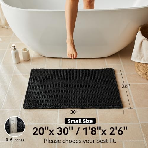 Triohero Black Waffle Bath Mat, Boho Bathroom Rugs Non Slip Washable, 20x30