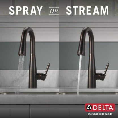 Delta Essa Oil Rubbed Bronze Bar Sink Faucet with Pull Down Sprayer, Modern Single Hole Prep Sink Faucet, Single Handle, Venetian Bronze 9913-RB-DST