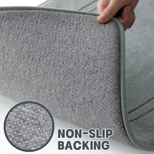 YIHOUSE Memory Foam Bath Mat Set, Non Slip Bath Mats for Bathroom, Super Soft and Water Absorbent Bath Rug Set, Machine Washable U Shape Toilet Mats, Light Grey