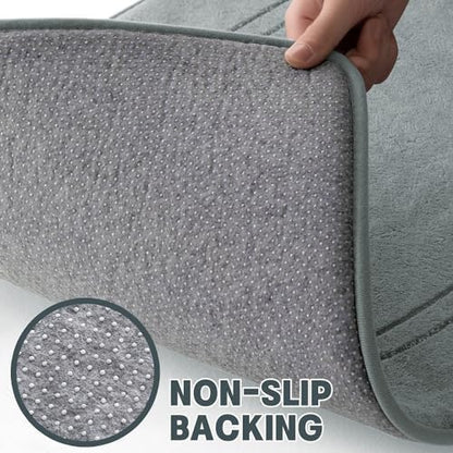 YIHOUSE Memory Foam Bath Mat Set, Non Slip Bath Mats for Bathroom, Super Soft and Water Absorbent Bath Rug Set, Machine Washable U Shape Toilet Mats, Light Grey